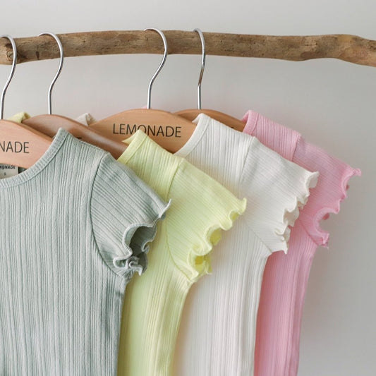 韓國童裝|羅紋木耳邊短袖家居服 LE10