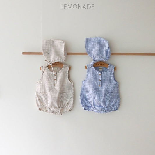 韓國童裝|格仔無袖包屁套裝(連帽)LE06