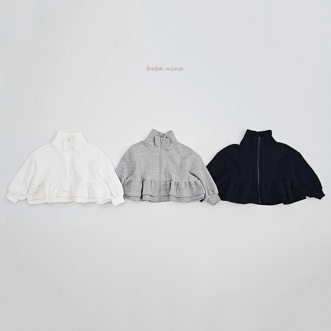韓國童裝|Cropped 荷葉邊短版拉鍊外套 BN24