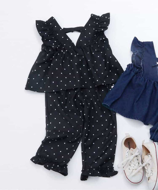 日本童裝|蝴蝶結荷葉邊背心&荷葉邊褲子套裝