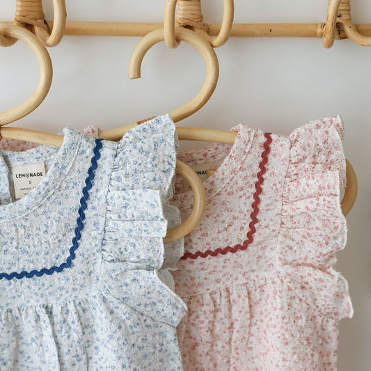 韓國童裝|純棉皺布碎花包屁套裝(連帽)LE11