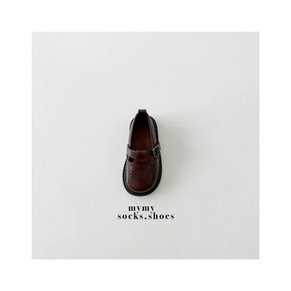 韓國童鞋｜英倫復古鏤空T字皮鞋 | 兒童真皮質感學步鞋 MS01