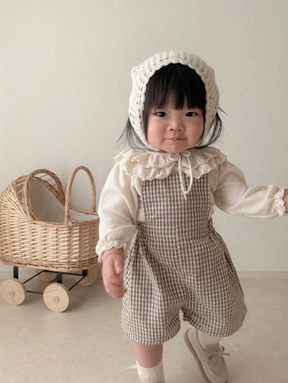 韓國童裝｜氣質大荷葉領羅紋棉上衣MM09