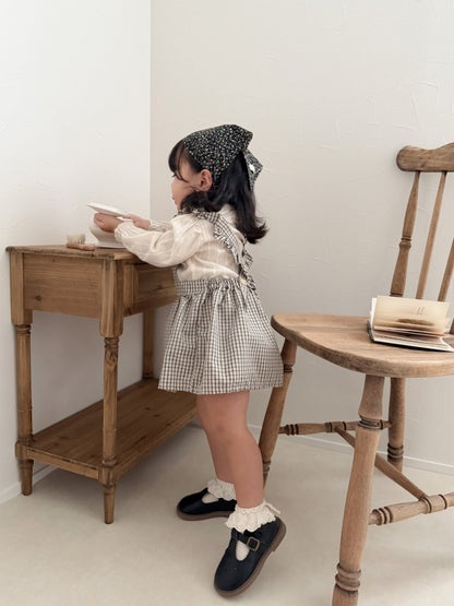 韓國童裝｜復古荷葉邊格紋吊帶裙 | 寶寶背心裙 MM19