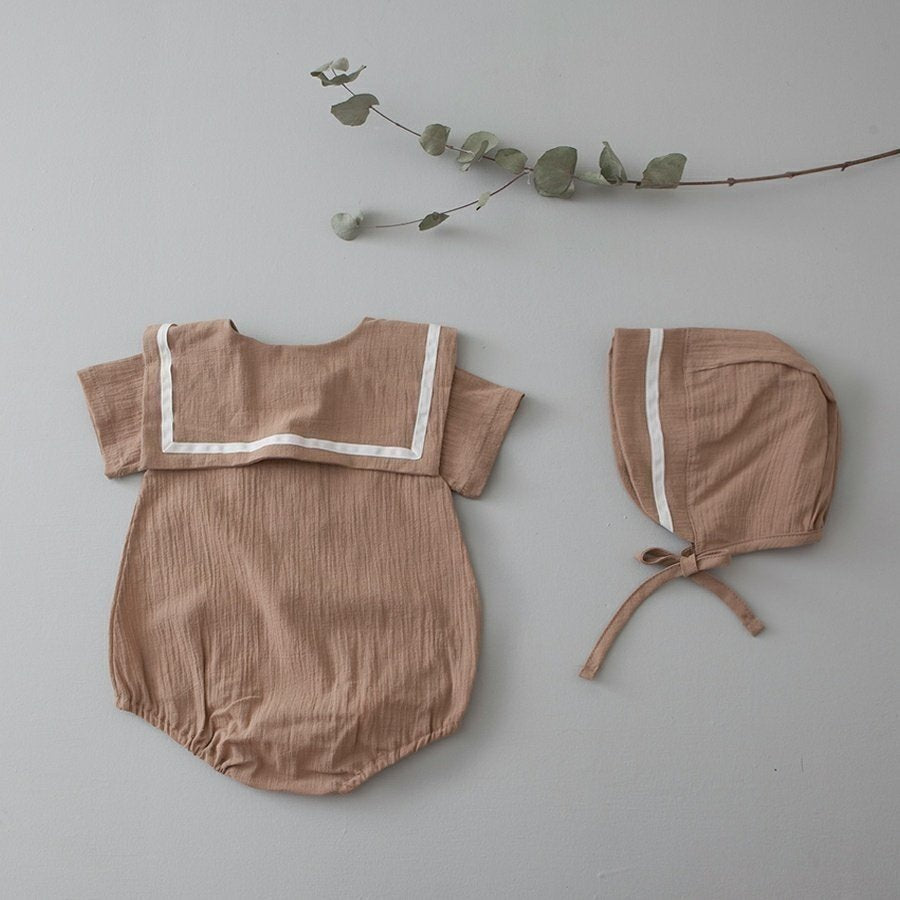 韓國童裝｜紗棉水手服套裝（連帽）LE15