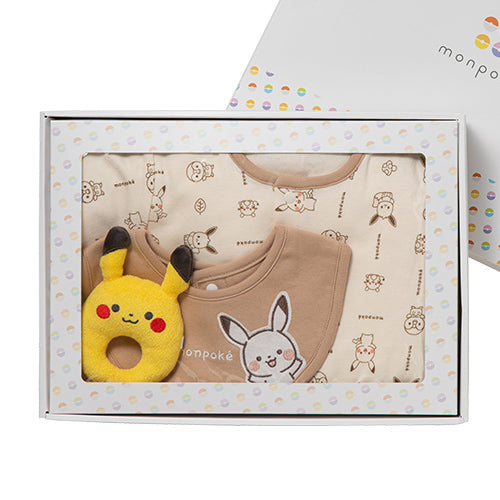 日本直送｜Monpoke初生禮盒｜連身衣+口水肩+比卡超搖鈴