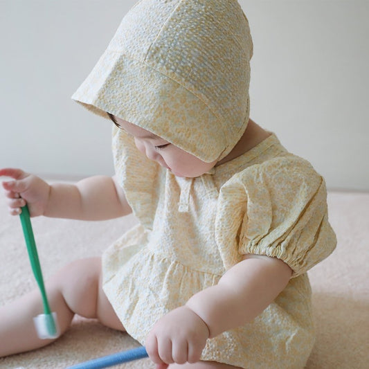 韓國童裝｜泡泡紗碎花包屁套裝（連帽）LE13