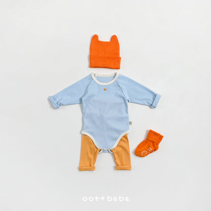 韓國童裝｜春日野餐撞色包屁衣+高腰褲套裝OT04