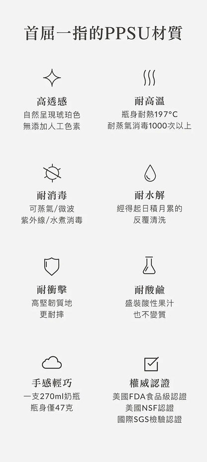 現貨蘊蜜鉑金全齡適用 270ml/9oz PPSU寬口防脹氣奶瓶（杏茶）