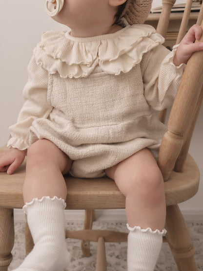 韓國童裝｜氣質大荷葉領羅紋棉上衣MM09