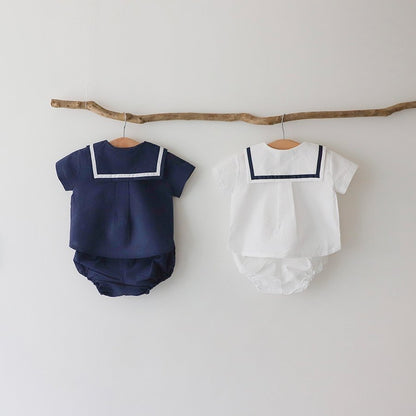 韓國童裝｜泡泡紗水手服套裝 LE09