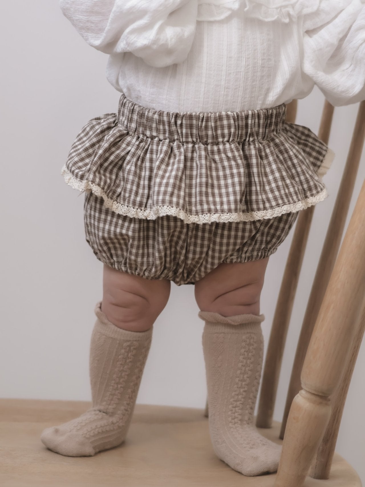 韓國童裝｜蕾絲花邊復古格紋包屁褲 MM17