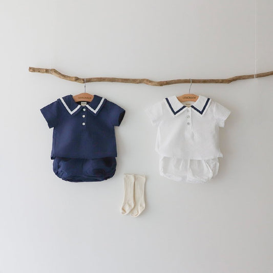 韓國童裝｜泡泡紗水手服套裝 LE09