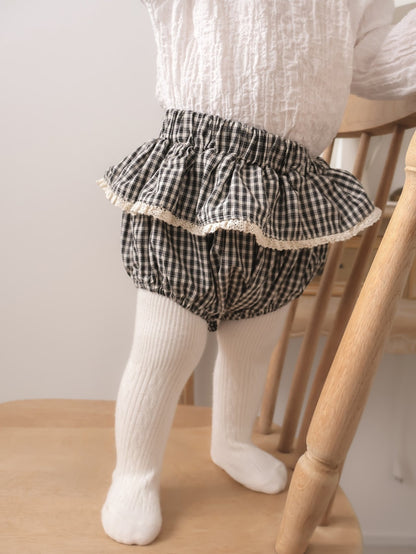 韓國童裝｜蕾絲花邊復古格紋包屁褲 MM17