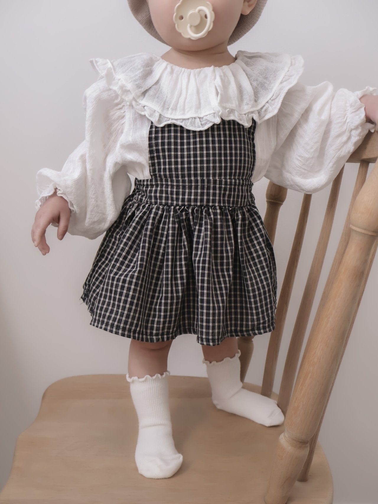 韓國童裝｜復古荷葉邊格紋吊帶裙 | 寶寶背心裙 MM19
