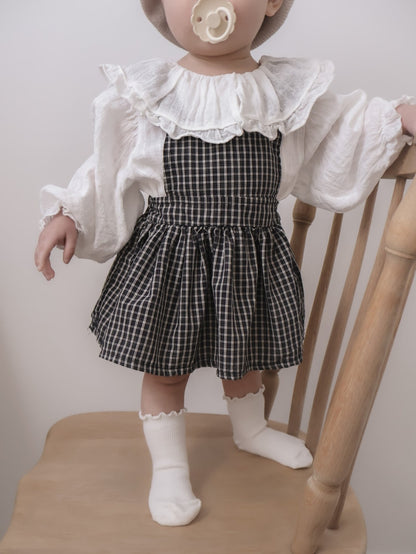 韓國童裝｜復古荷葉邊格紋吊帶裙 | 寶寶背心裙 MM19
