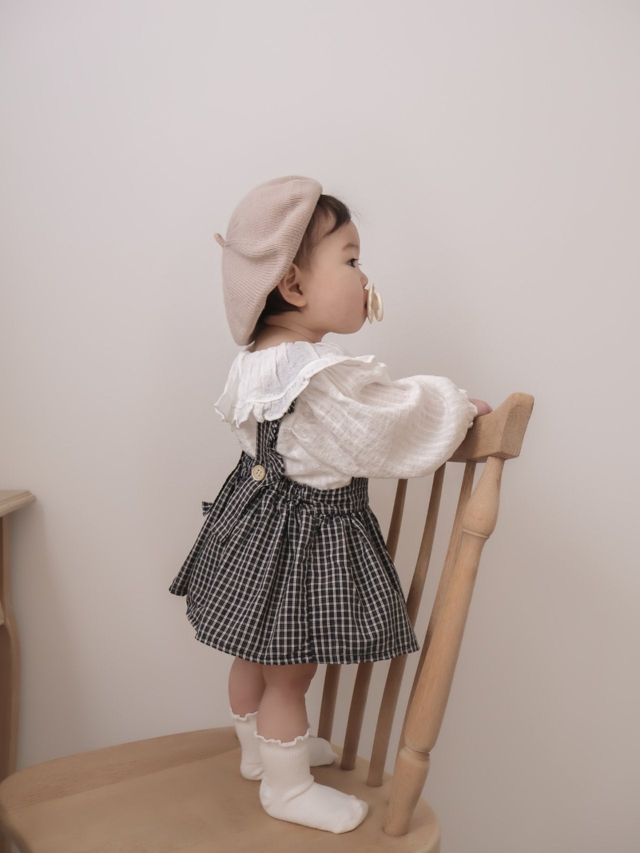 韓國童裝｜復古荷葉邊格紋吊帶裙 | 寶寶背心裙 MM19