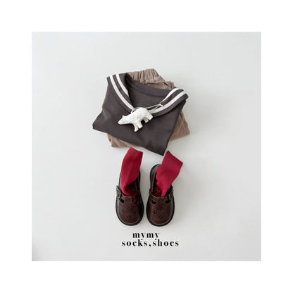 韓國童鞋｜英倫復古鏤空T字皮鞋 | 兒童真皮質感學步鞋 MS01