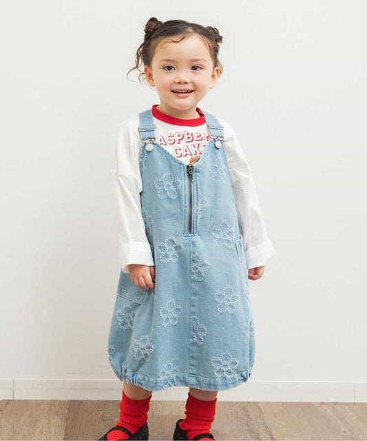 日本童裝｜花卉牛仔夾克裙