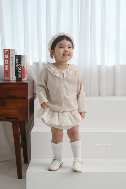 韓國童裝｜雙層蕾絲領華夫格針織外套 BN14