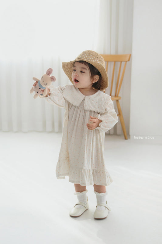 韓國童裝｜復古方領波點連身裙 BN15