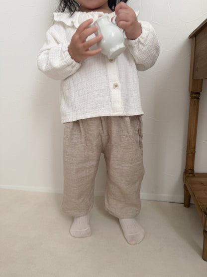 韓國童裝｜質感皺褶棉麻休閒褲 MM04