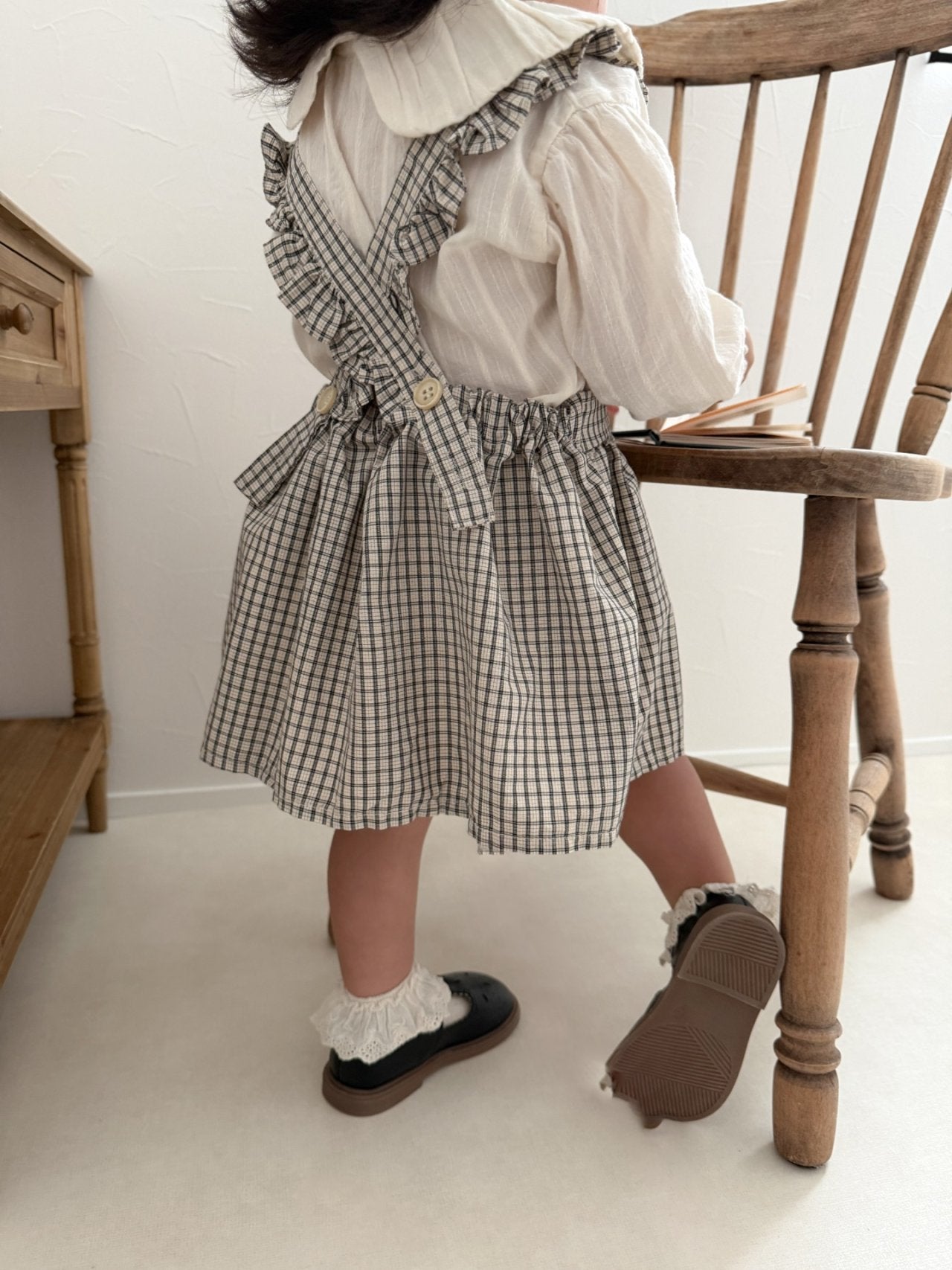 韓國童裝｜復古荷葉邊格紋吊帶裙 | 寶寶背心裙 MM19