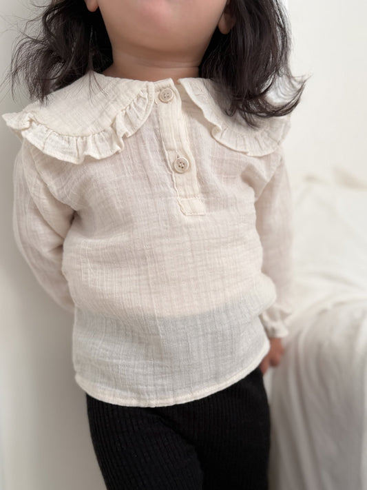 韓國童裝｜溫柔風皺褶雙層紗大翻領襯衫 MM11