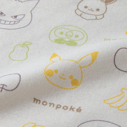 純棉嬰兒連身衣布料細節，印有比卡超、伊布、耿鬼及水果圖案