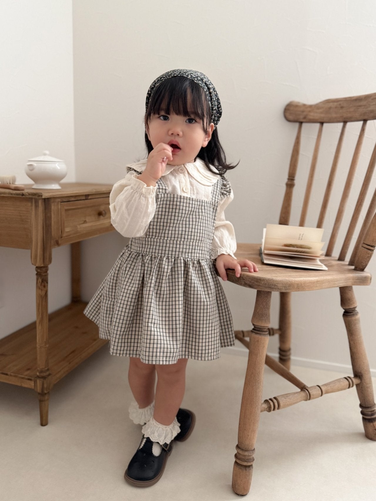 韓國童裝｜復古荷葉邊格紋吊帶裙 | 寶寶背心裙 MM19