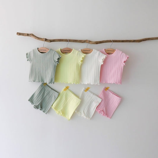 韓國童裝｜羅紋木耳邊短袖家居服 LE10