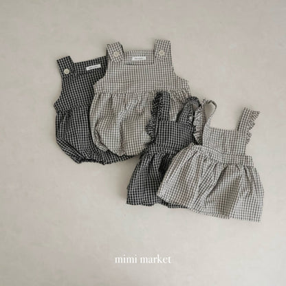 韓國童裝｜復古格紋吊帶燈籠褲 MM07