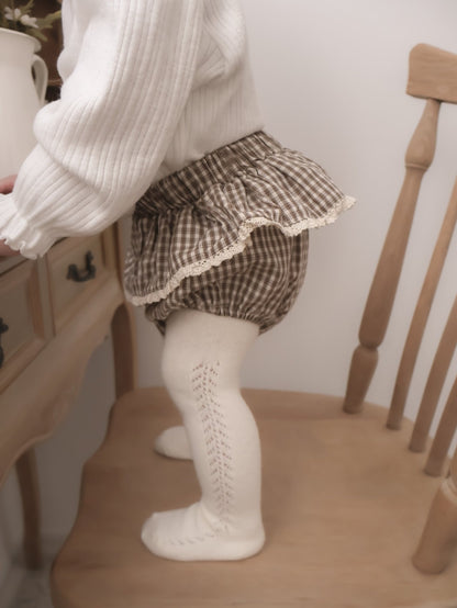 韓國童裝｜蕾絲花邊復古格紋包屁褲 MM17