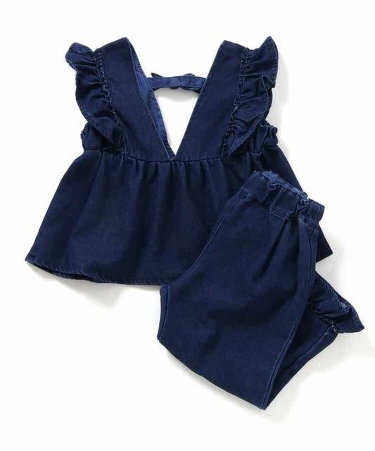 日本童裝｜蝴蝶結荷葉邊背心&荷葉邊褲子套裝