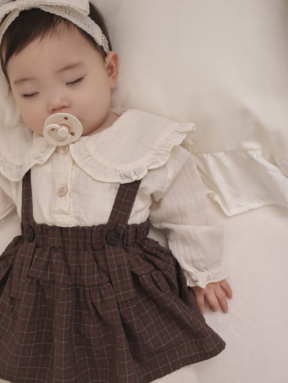 韓國童裝｜溫柔風皺褶雙層紗大翻領襯衫 MM11