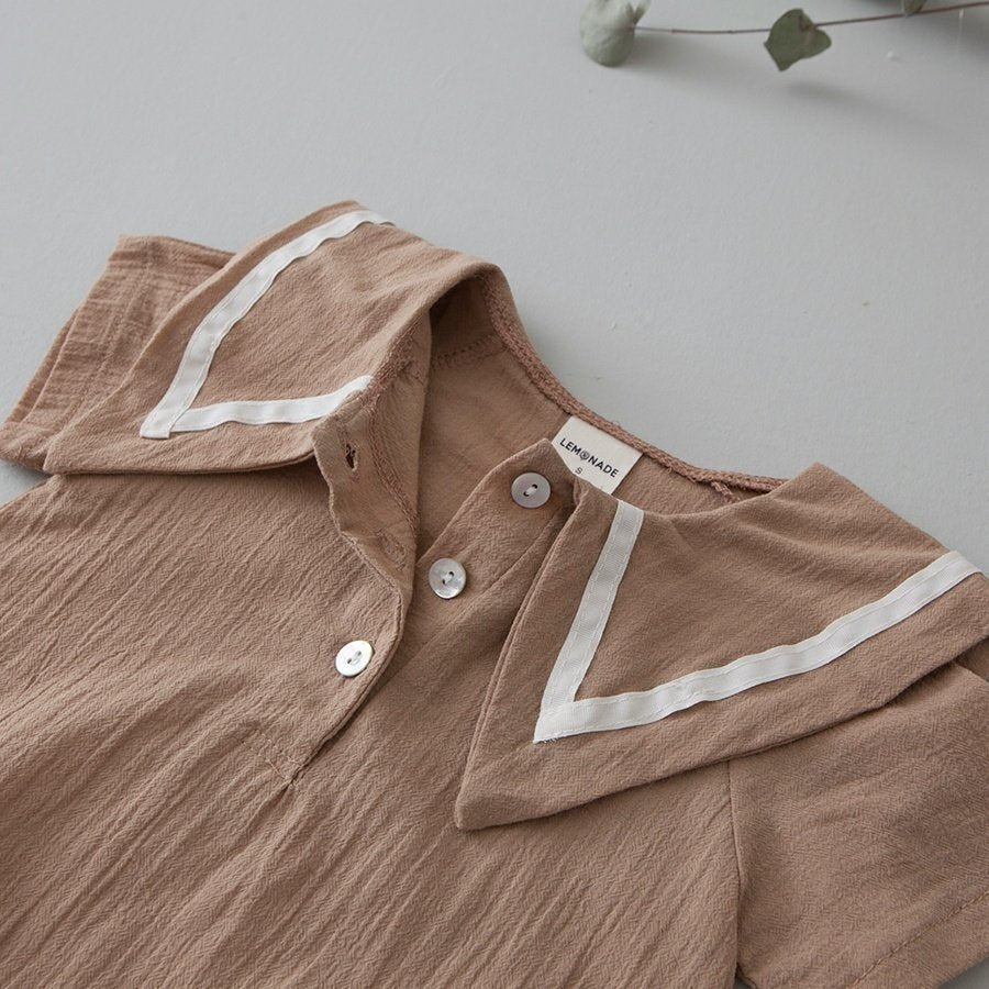 韓國童裝｜紗棉水手服套裝（連帽）LE15