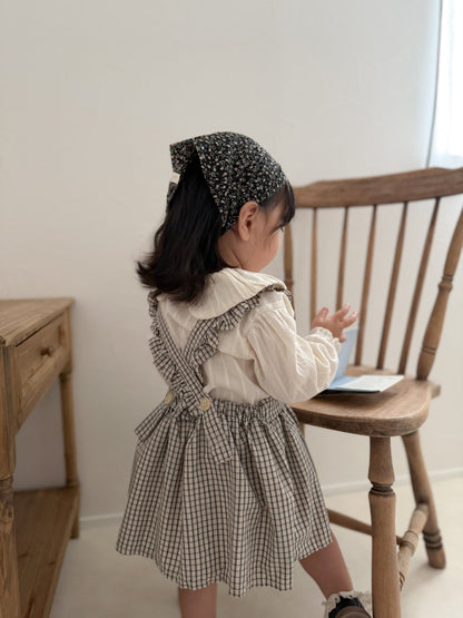 韓國童裝｜復古荷葉邊格紋吊帶裙 | 寶寶背心裙 MM19