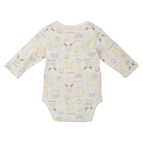純棉嬰兒連身衣背面，印有比卡超、伊布、耿鬼及水果圖案