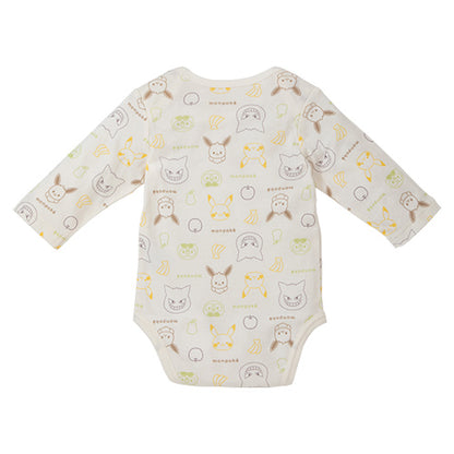 純棉嬰兒連身衣背面，印有比卡超、伊布、耿鬼及水果圖案