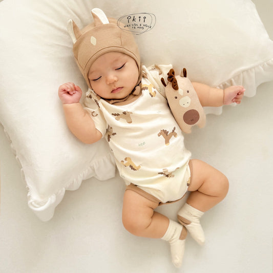 韓國童裝｜馬年初生包屁衣套裝(連帽)IK04