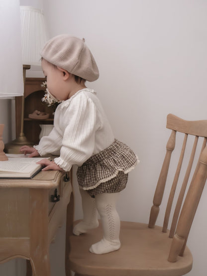 韓國童裝｜蕾絲花邊復古格紋包屁褲 MM17