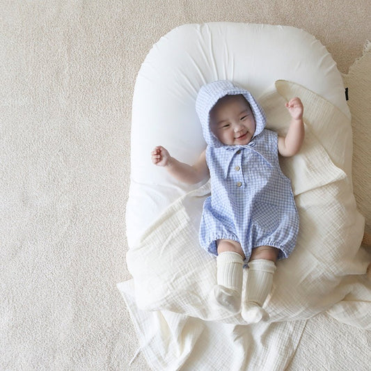 韓國童裝｜格仔無袖包屁套裝（連帽）LE06