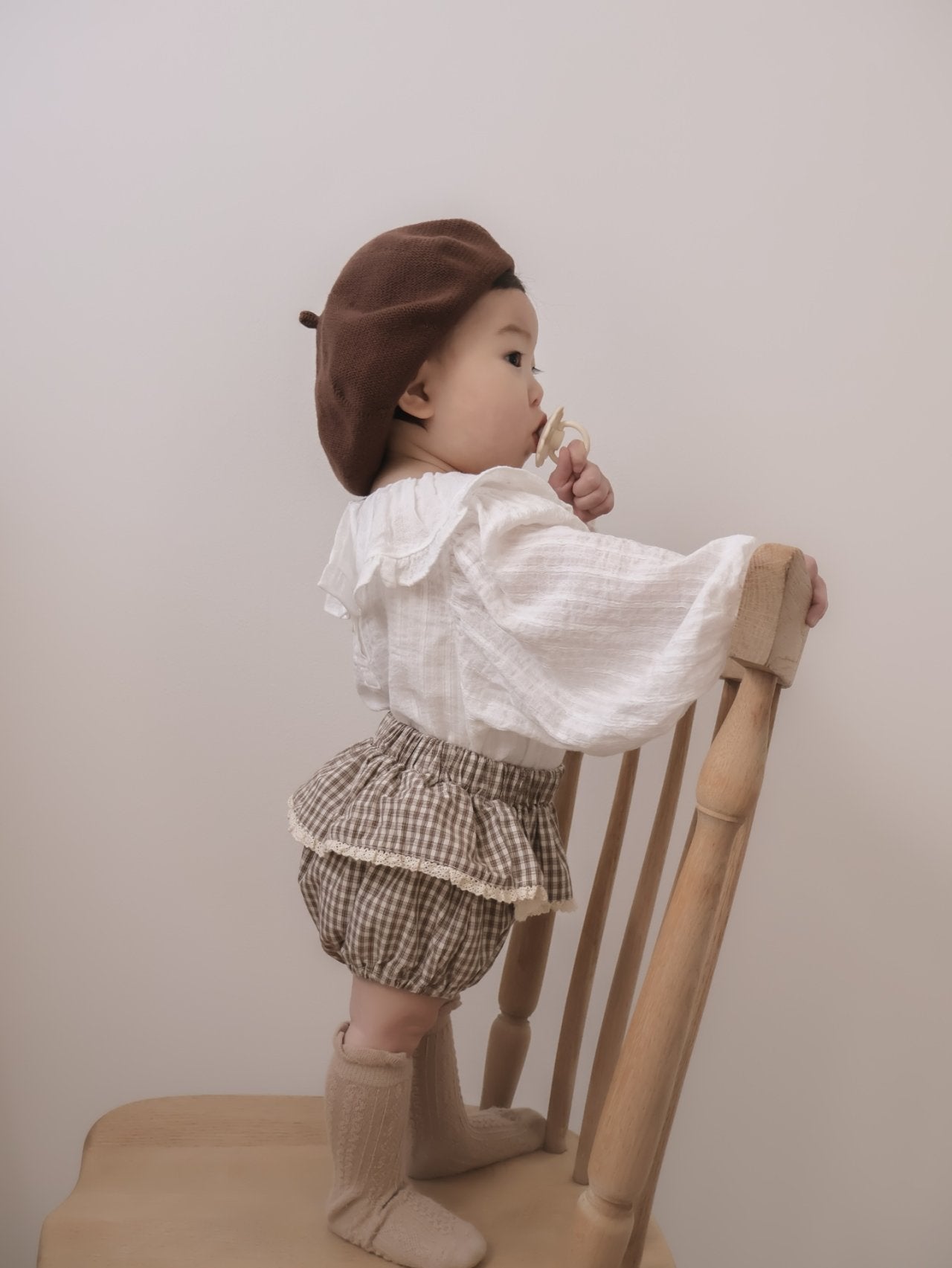 韓國童裝｜蕾絲花邊復古格紋包屁褲 MM17