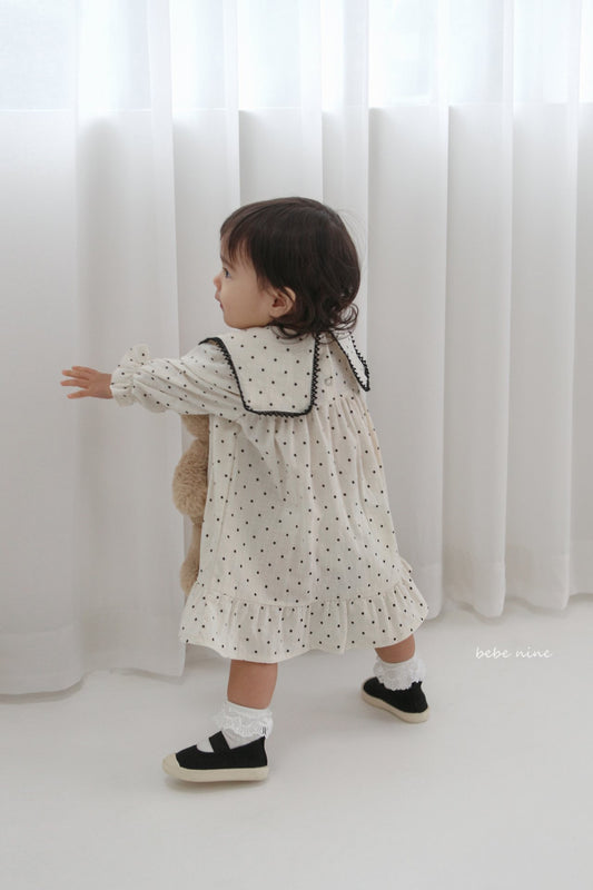韓國童裝｜復古方領波點連身裙 BN15